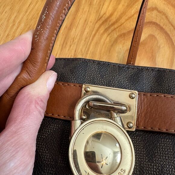 Michael Kors Hamilton Monogram Lock Gold Chain Bag Signature Large Satchel Purse - Picture 16 of 16